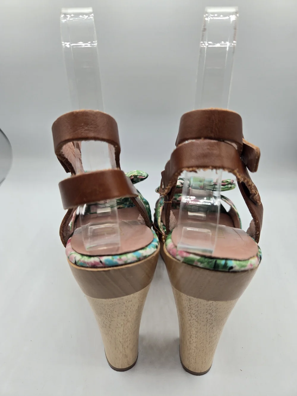 RED Valentino Meadow Print Platform Sandals Size 37.5 Floral Bow Wood Heel